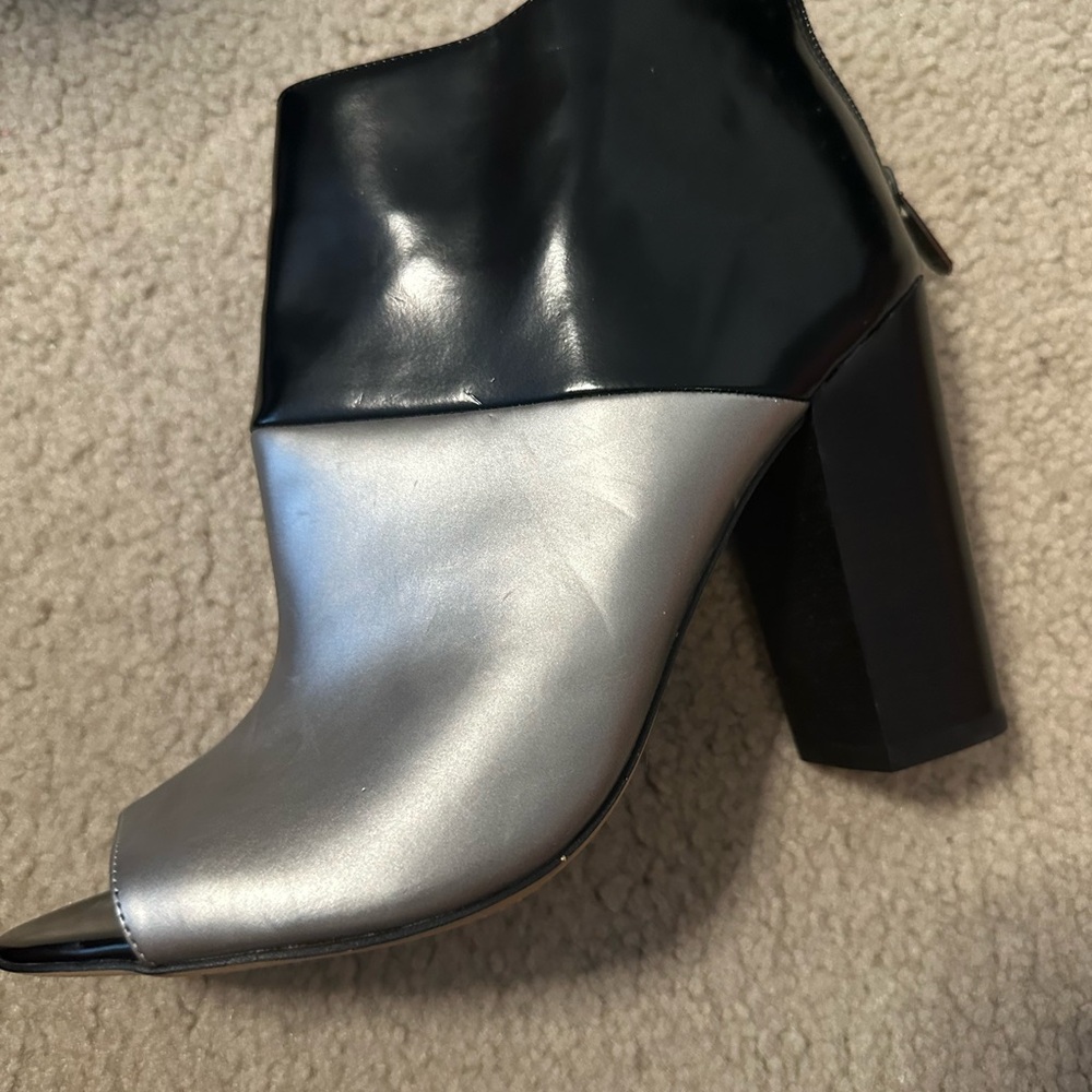 Black and Silver Peep Toe Heels